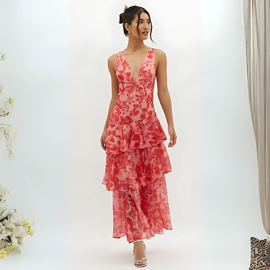 Lacey™ | Elegant V-Neck Layered Maxi Dress